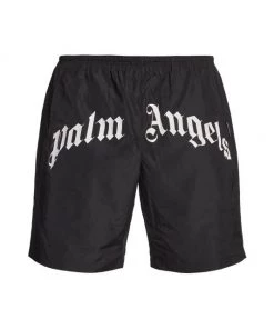 Palm Angels Curved Logo Swim Trunks For Men