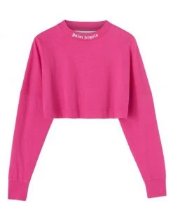 Palm Angels Over Logo Cropped Long Sleeve Top