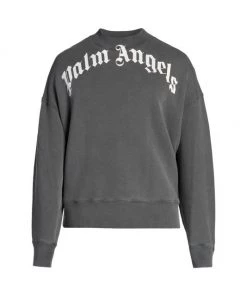 Palm Angels Curved Logo Crewneck Sweatshirt For Men