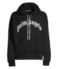 Palm Angels Curved Logo Hoodie Sweatshirt For Men